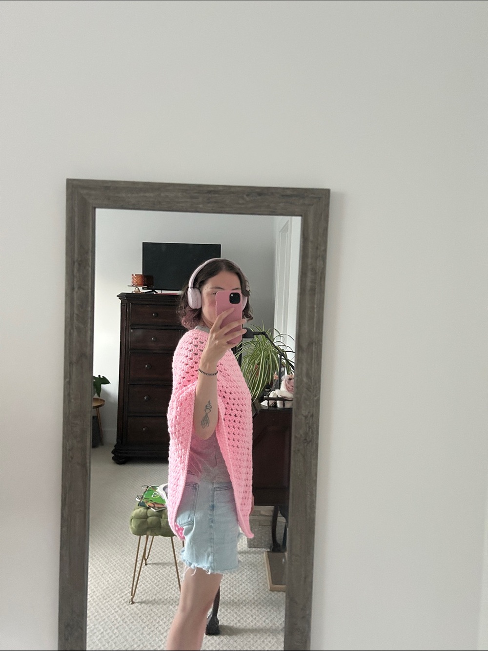 Pink Crochet Poncho Top - Picture 2 of 5